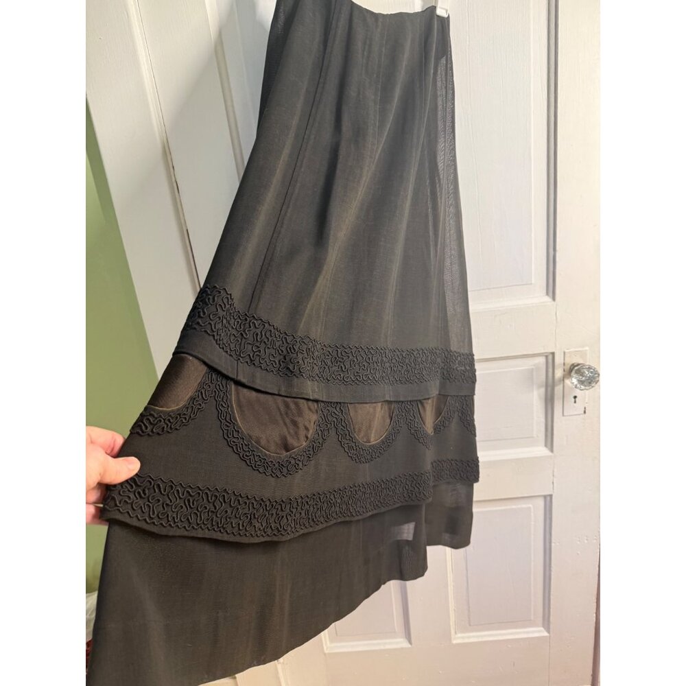 Antique 1910's French Voile Black Skirt Soutache Velvet Embellished XS - Picture 2 of 16